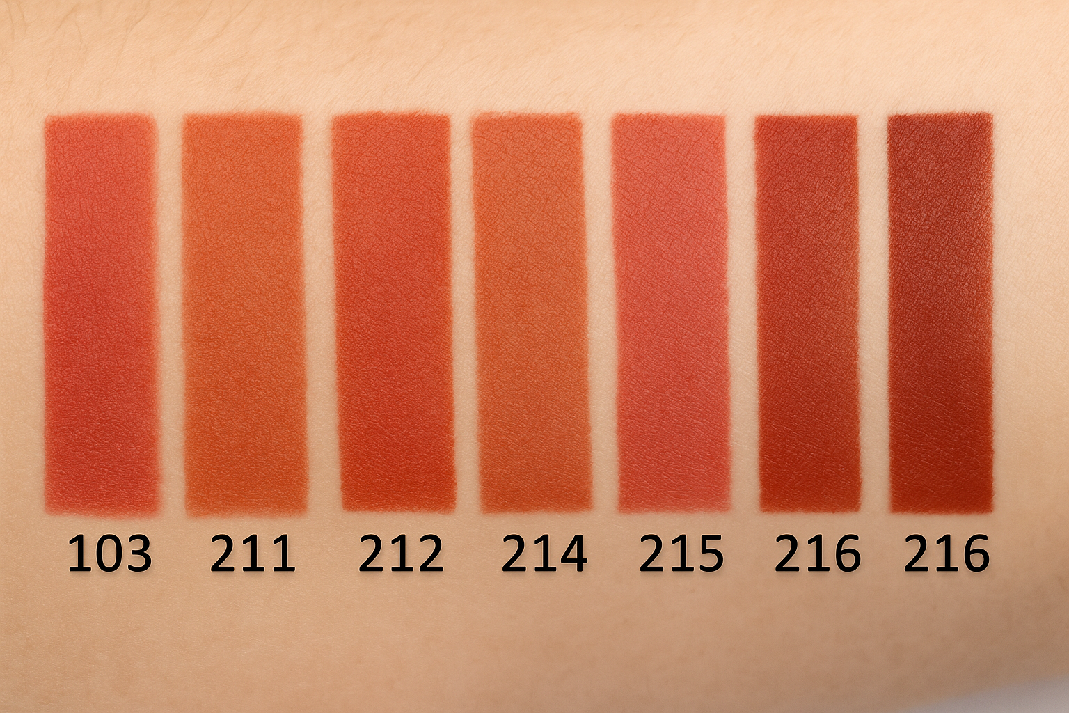 Color swatch chart with shades of red on a beige background